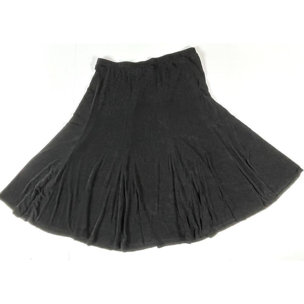 Chico's Travelers Midi Skirt Womens 3 Black A-Line Slinky Knit Elastic Waist